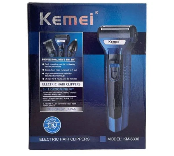 Kemei KM-6330 – 3-in-1 Rechargeable Grooming Kit for Hair, Beard & Shaving