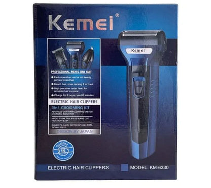 Kemei KM-6330 – 3-in-1 Rechargeable Grooming Kit for Hair, Beard & Shaving